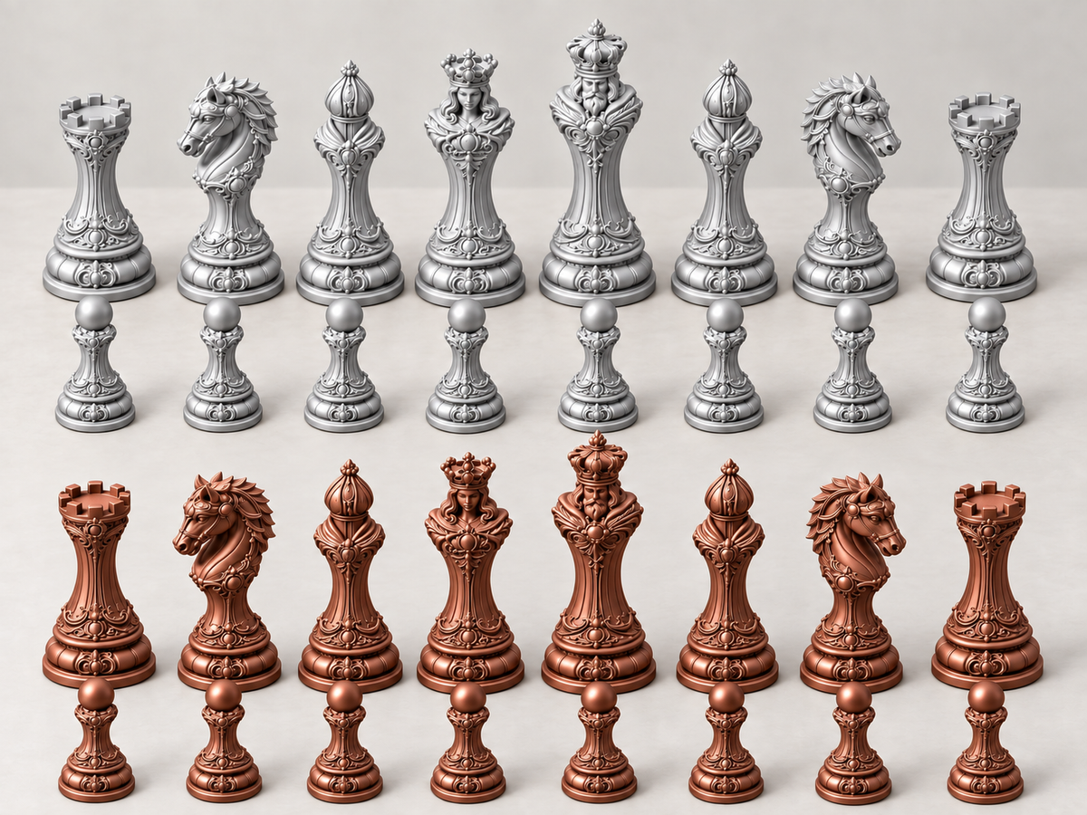 The Aureate Ivory Empire – barockes Schachfigurenset mit 32 Figuren – Ansicht 10