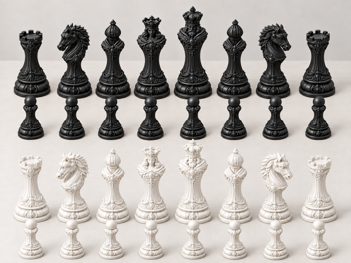 The Aureate Ivory Empire – barockes Schachfigurenset mit 32 Figuren – Ansicht 11