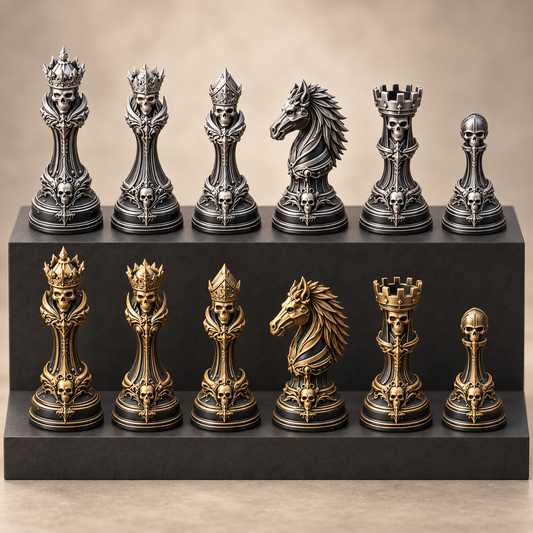 NecroForge 7 – gotisches Schachfigurenset mit 32 Figuren – Ansicht 1