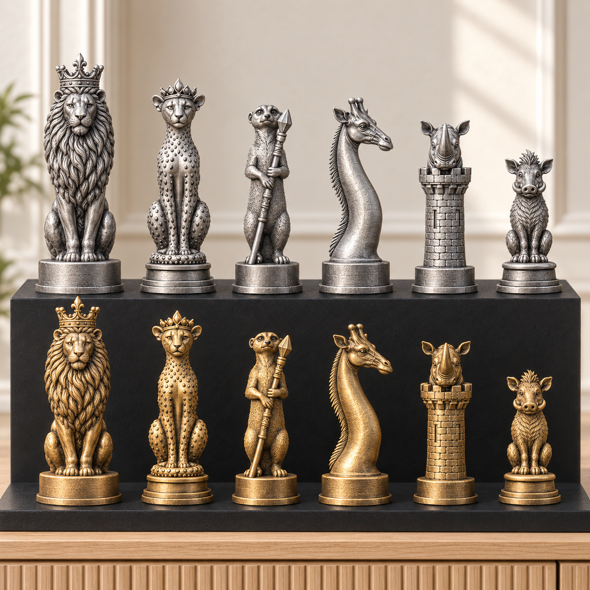 Afrikanische Savanne – thematisches Schachfigurenset mit 32 Figuren – Ansicht 2