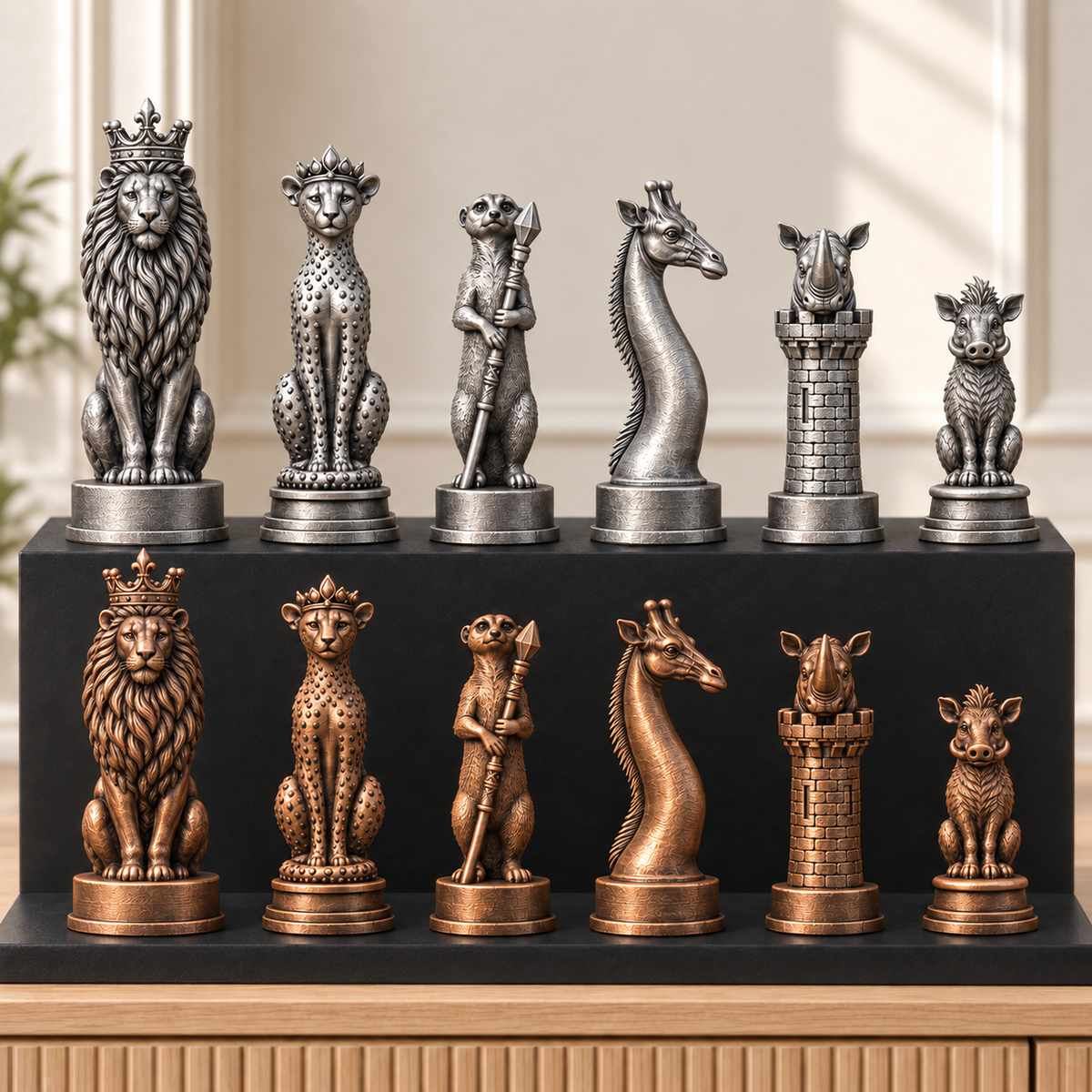 Afrikanische Savanne – thematisches Schachfigurenset mit 32 Figuren – Ansicht 3