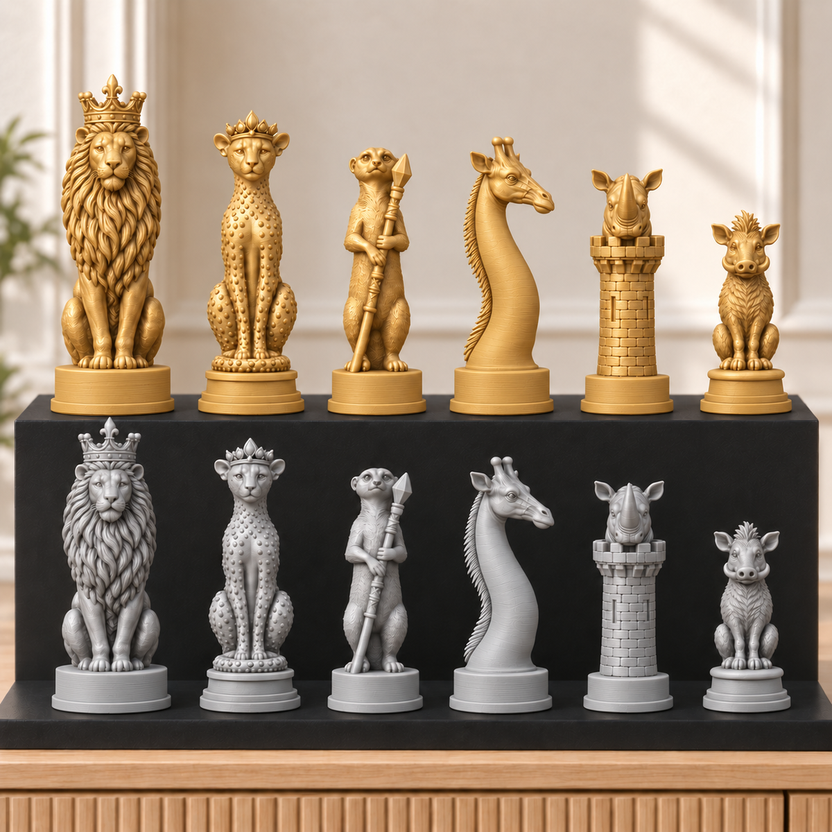 Afrikanische Savanne – thematisches Schachfigurenset mit 32 Figuren – Ansicht 4