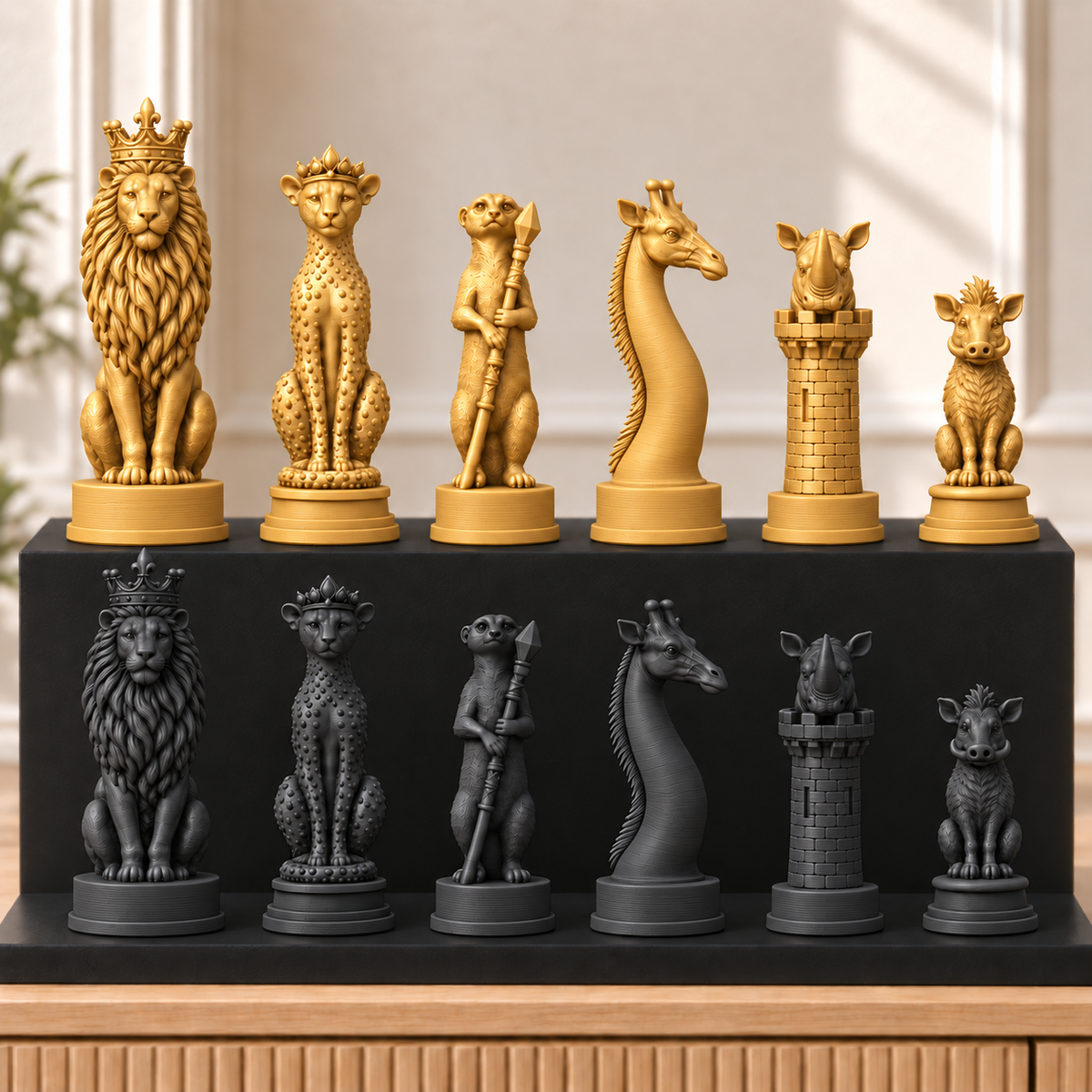 Afrikanische Savanne – thematisches Schachfigurenset mit 32 Figuren – Ansicht 5