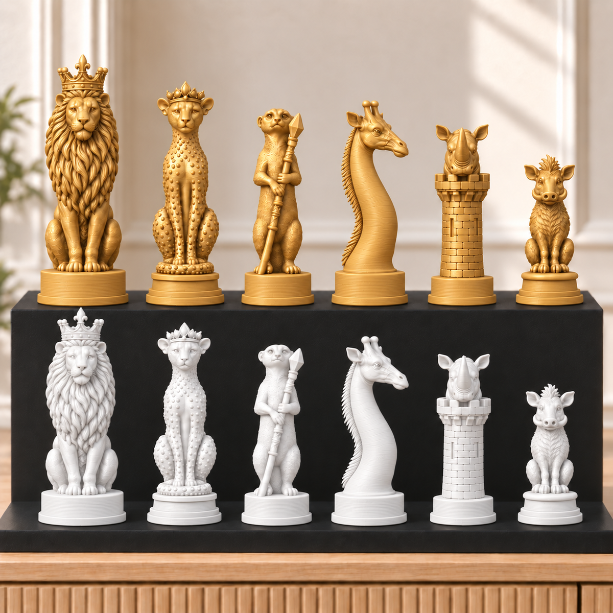 Afrikanische Savanne – thematisches Schachfigurenset mit 32 Figuren – Ansicht 6