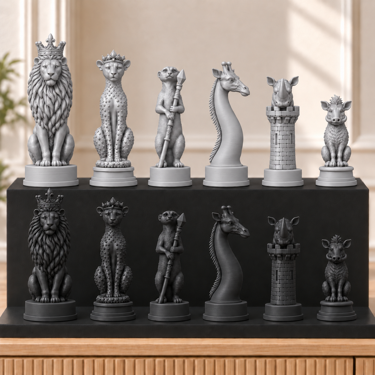 Afrikanische Savanne – thematisches Schachfigurenset mit 32 Figuren – Ansicht 8