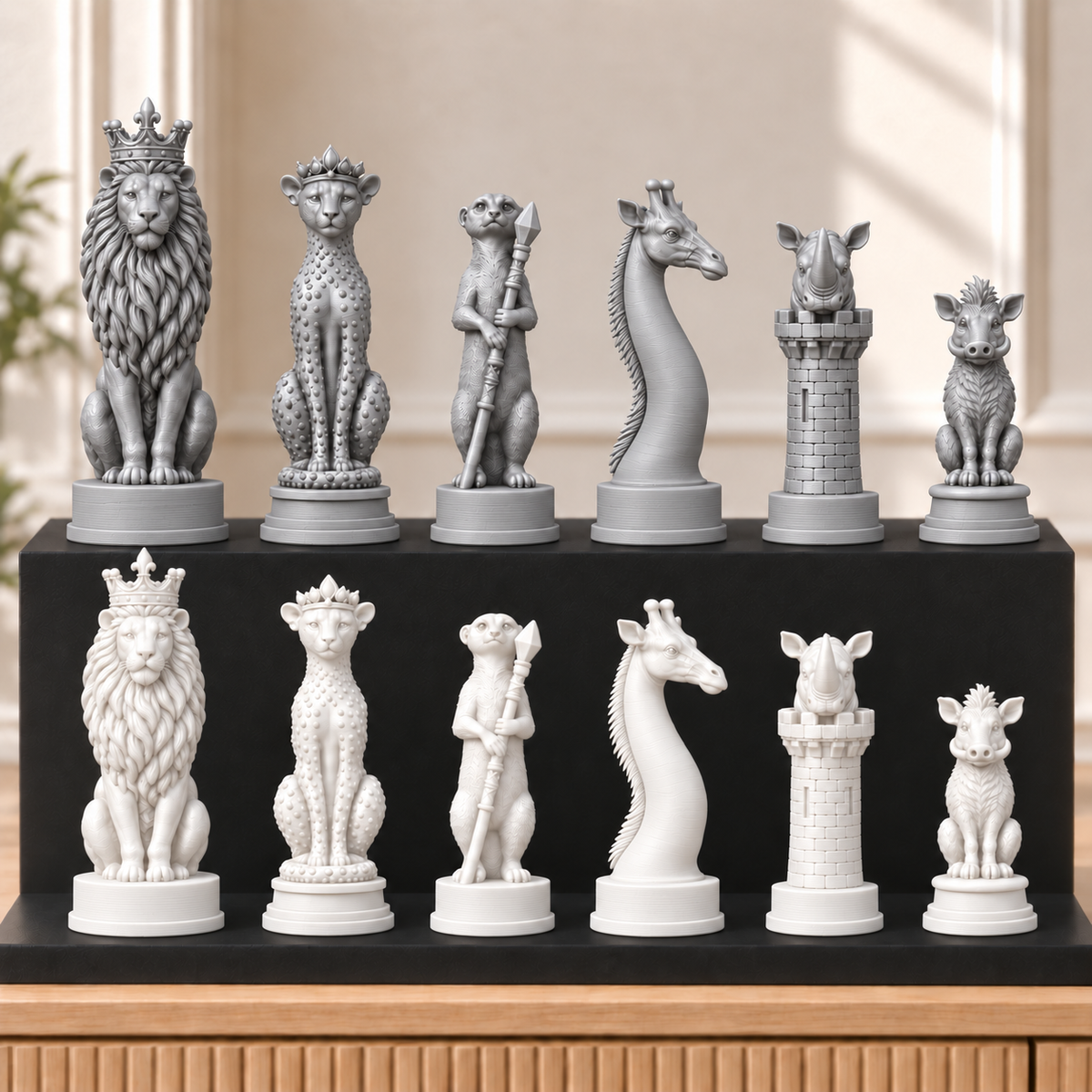 Afrikanische Savanne – thematisches Schachfigurenset mit 32 Figuren – Ansicht 9