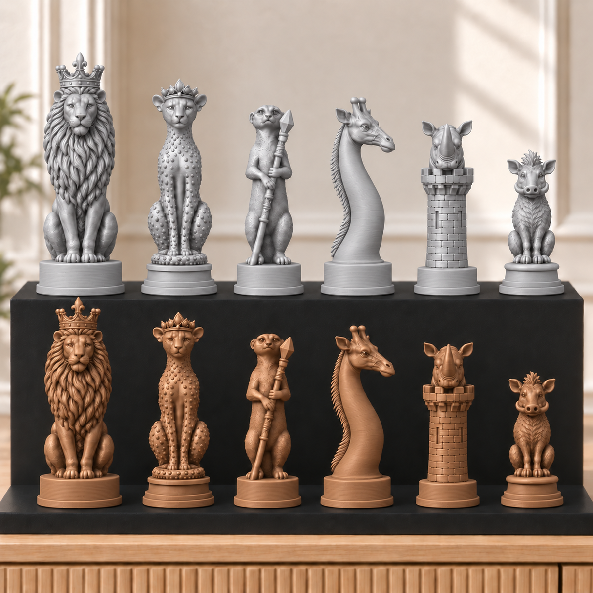 Afrikanische Savanne – thematisches Schachfigurenset mit 32 Figuren – Ansicht 10