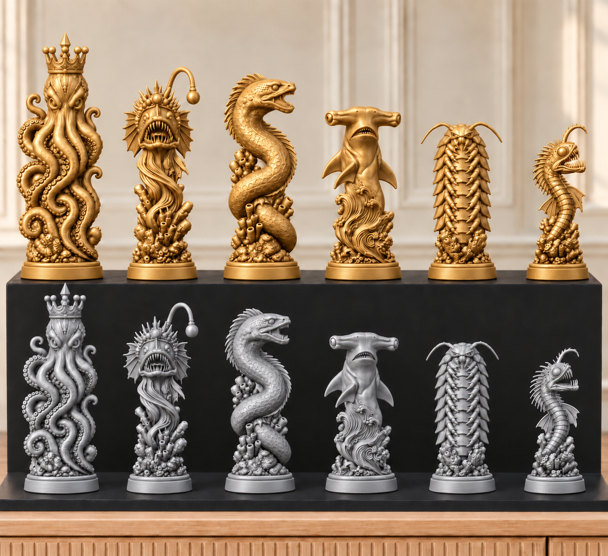 Tiefsee-Monster – thematisches Schachfigurenset mit 32 Figuren – Ansicht 4