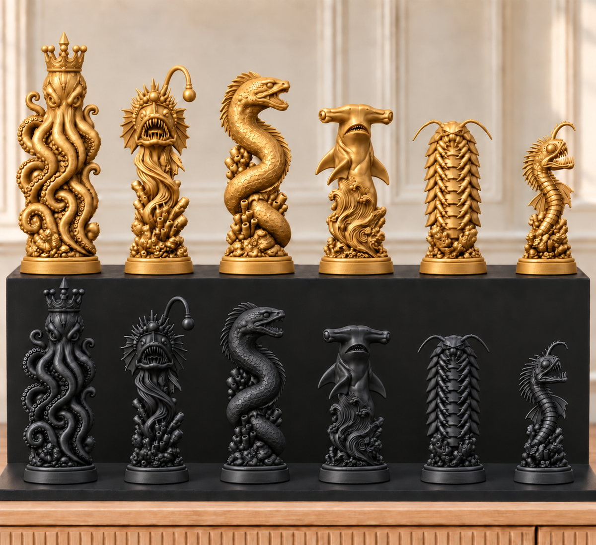 Tiefsee-Monster – thematisches Schachfigurenset mit 32 Figuren – Ansicht 5