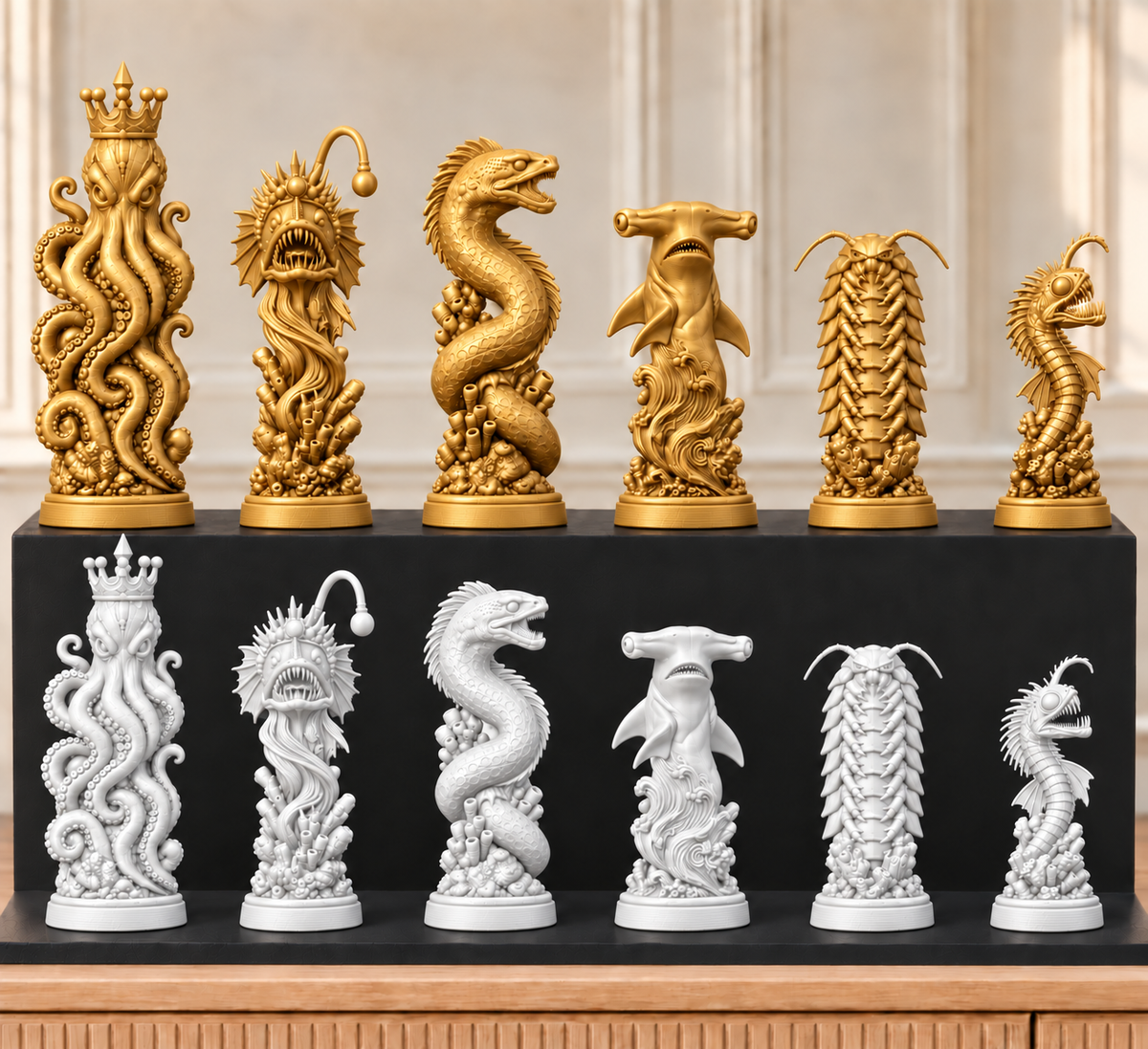 Tiefsee-Monster – thematisches Schachfigurenset mit 32 Figuren – Ansicht 6