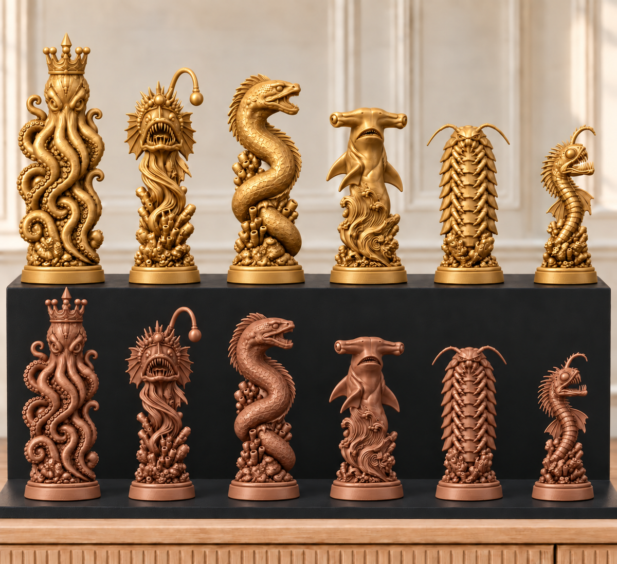 Tiefsee-Monster – thematisches Schachfigurenset mit 32 Figuren – Ansicht 7