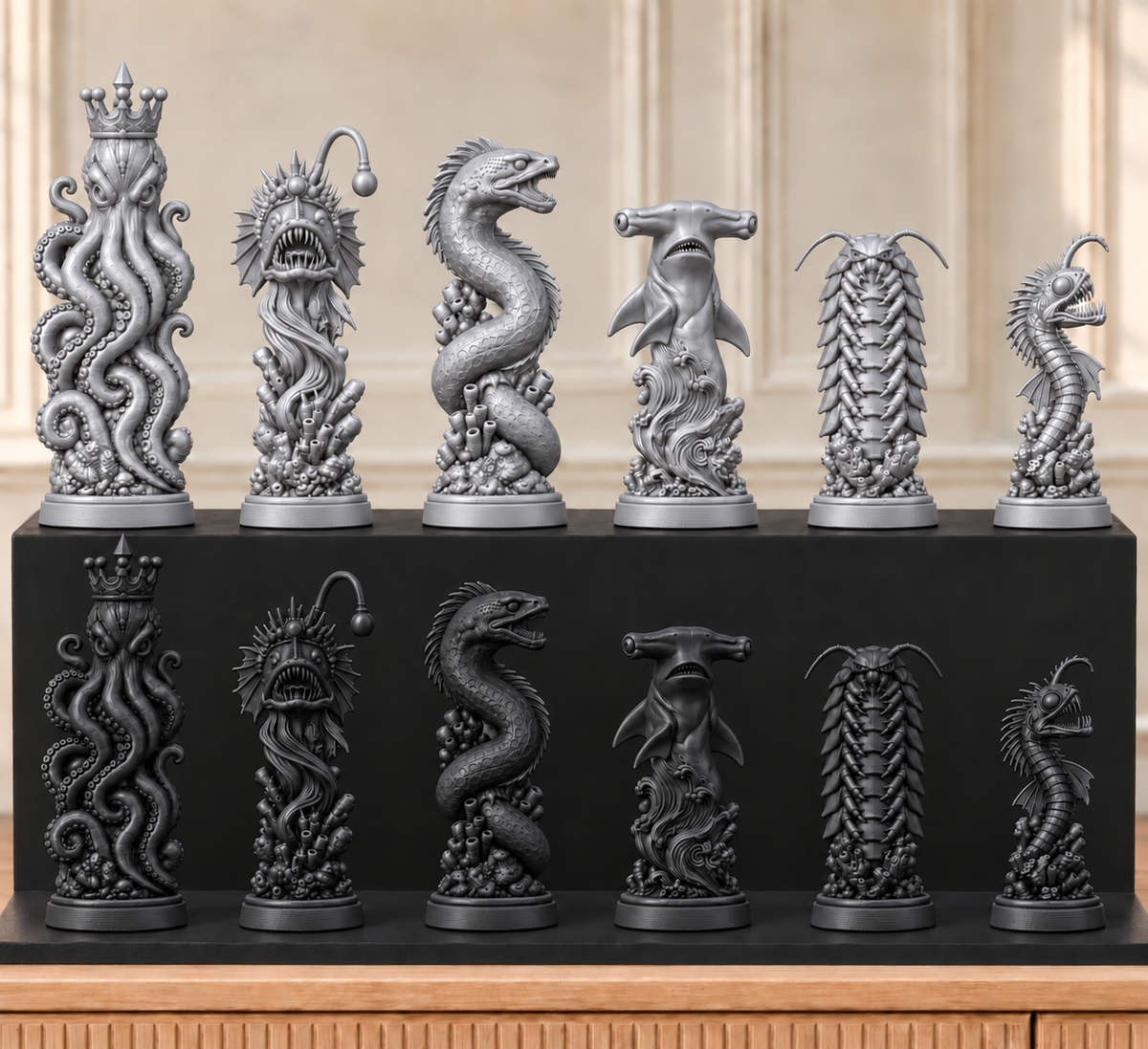 Tiefsee-Monster – thematisches Schachfigurenset mit 32 Figuren – Ansicht 8