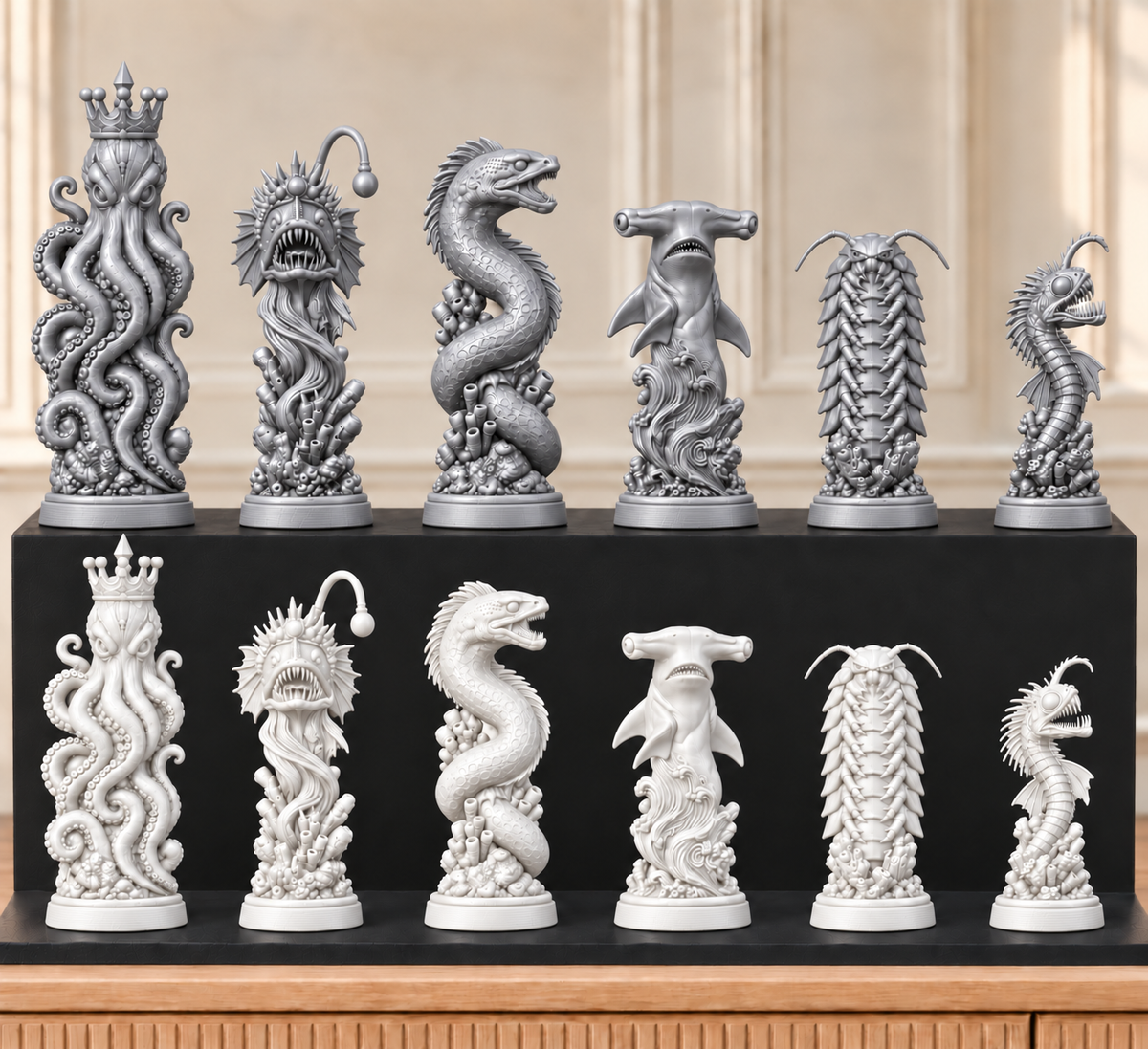 Tiefsee-Monster – thematisches Schachfigurenset mit 32 Figuren – Ansicht 9