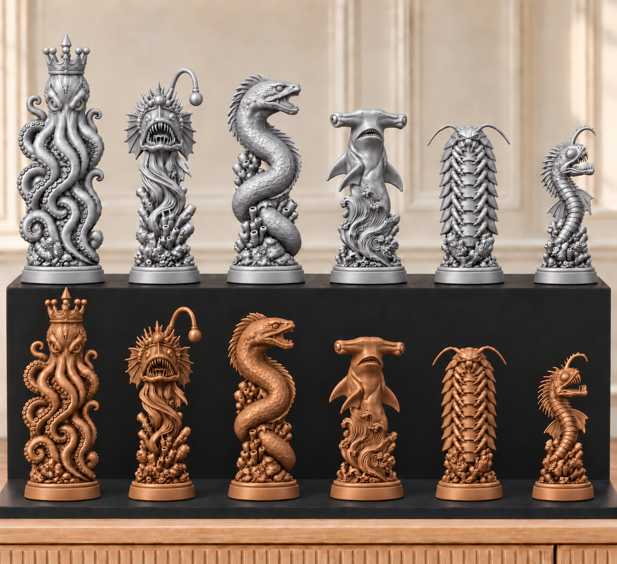 Tiefsee-Monster – thematisches Schachfigurenset mit 32 Figuren – Ansicht 10