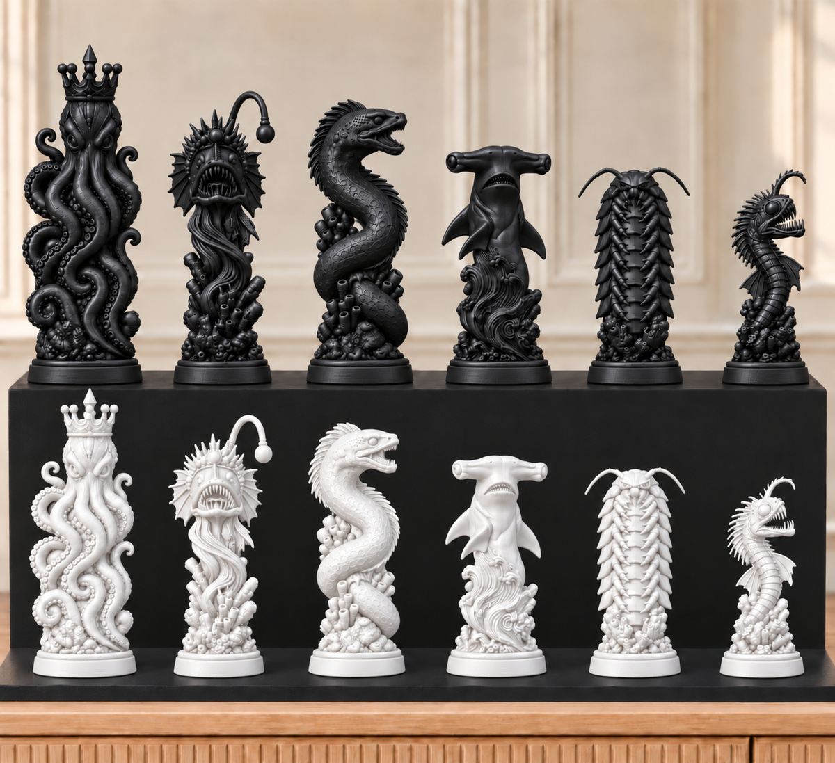 Tiefsee-Monster – thematisches Schachfigurenset mit 32 Figuren – Ansicht 11