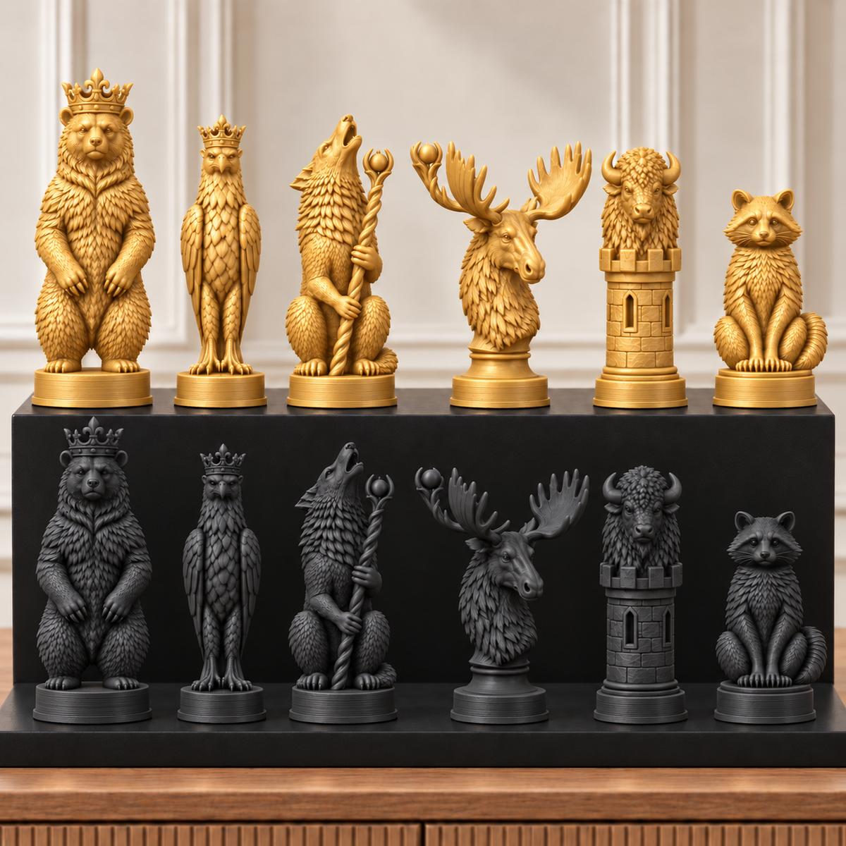 Nordamerikanische Wildtiere – thematisches Schachfigurenset mit 32 Figuren – Ansicht 5