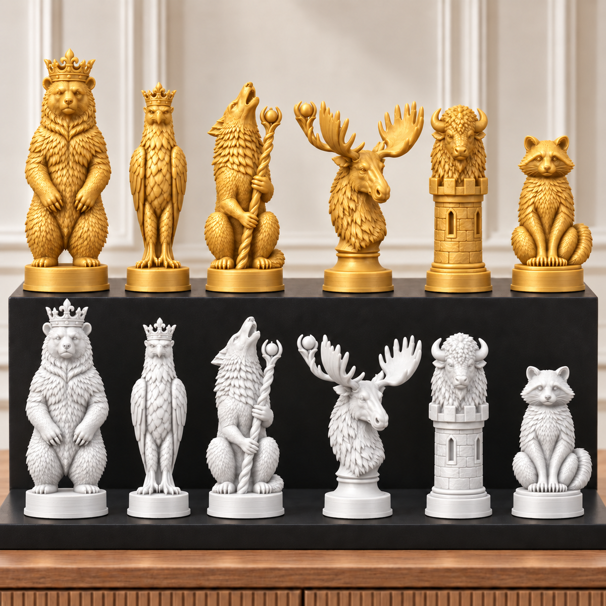 Nordamerikanische Wildtiere – thematisches Schachfigurenset mit 32 Figuren – Ansicht 6