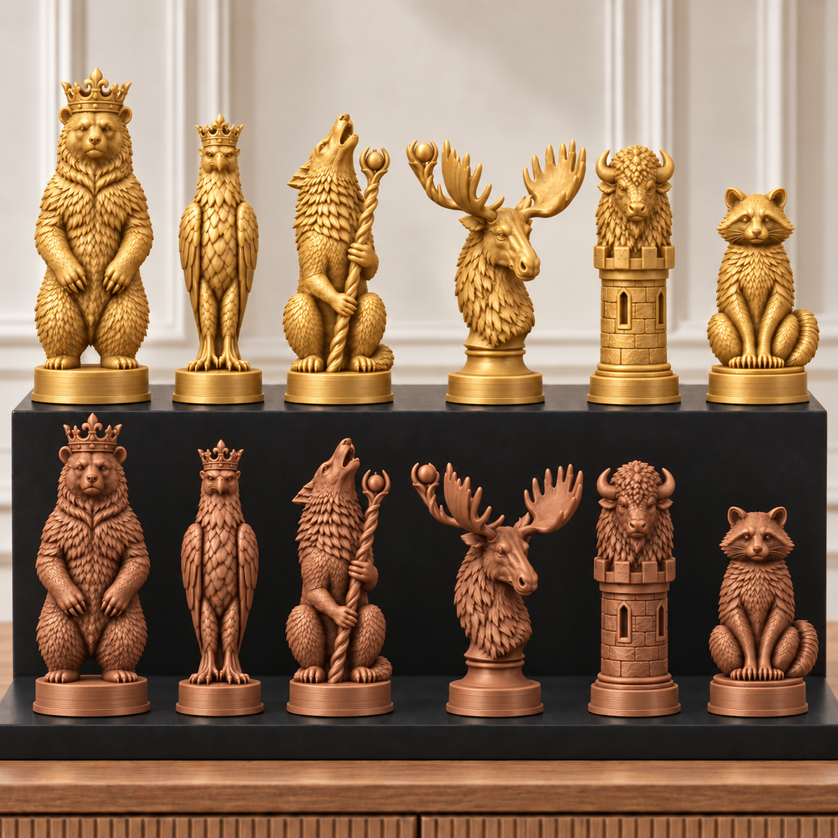 Nordamerikanische Wildtiere – thematisches Schachfigurenset mit 32 Figuren – Ansicht 7