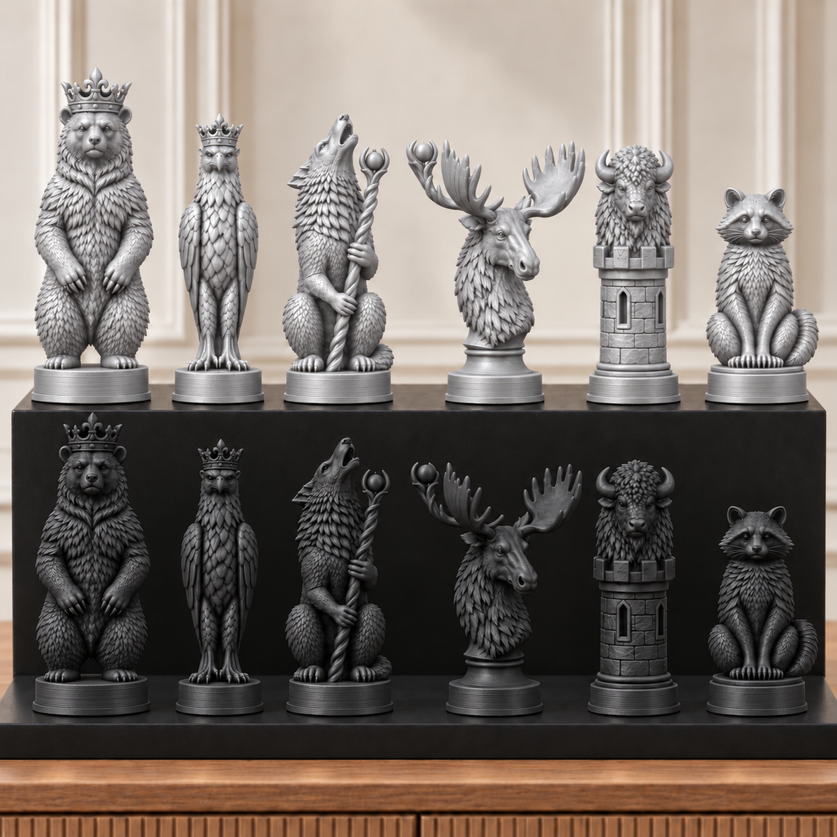 Nordamerikanische Wildtiere – thematisches Schachfigurenset mit 32 Figuren – Ansicht 8