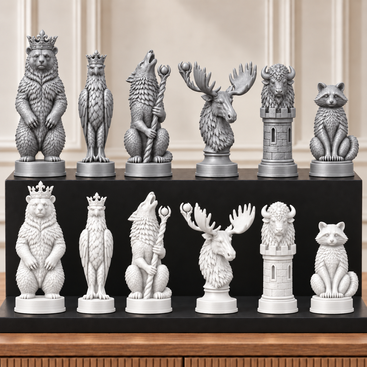 Nordamerikanische Wildtiere – thematisches Schachfigurenset mit 32 Figuren – Ansicht 9