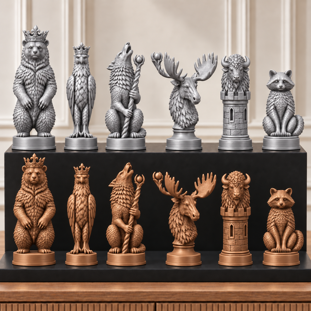 Nordamerikanische Wildtiere – thematisches Schachfigurenset mit 32 Figuren – Ansicht 10