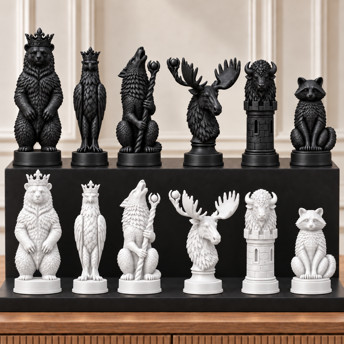 Nordamerikanische Wildtiere – thematisches Schachfigurenset mit 32 Figuren – Ansicht 11