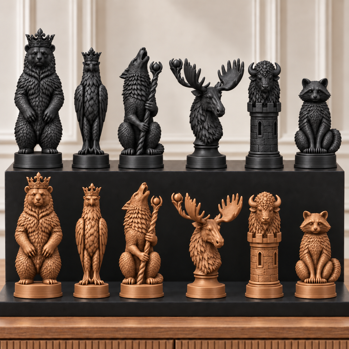 Nordamerikanische Wildtiere – thematisches Schachfigurenset mit 32 Figuren – Ansicht 12