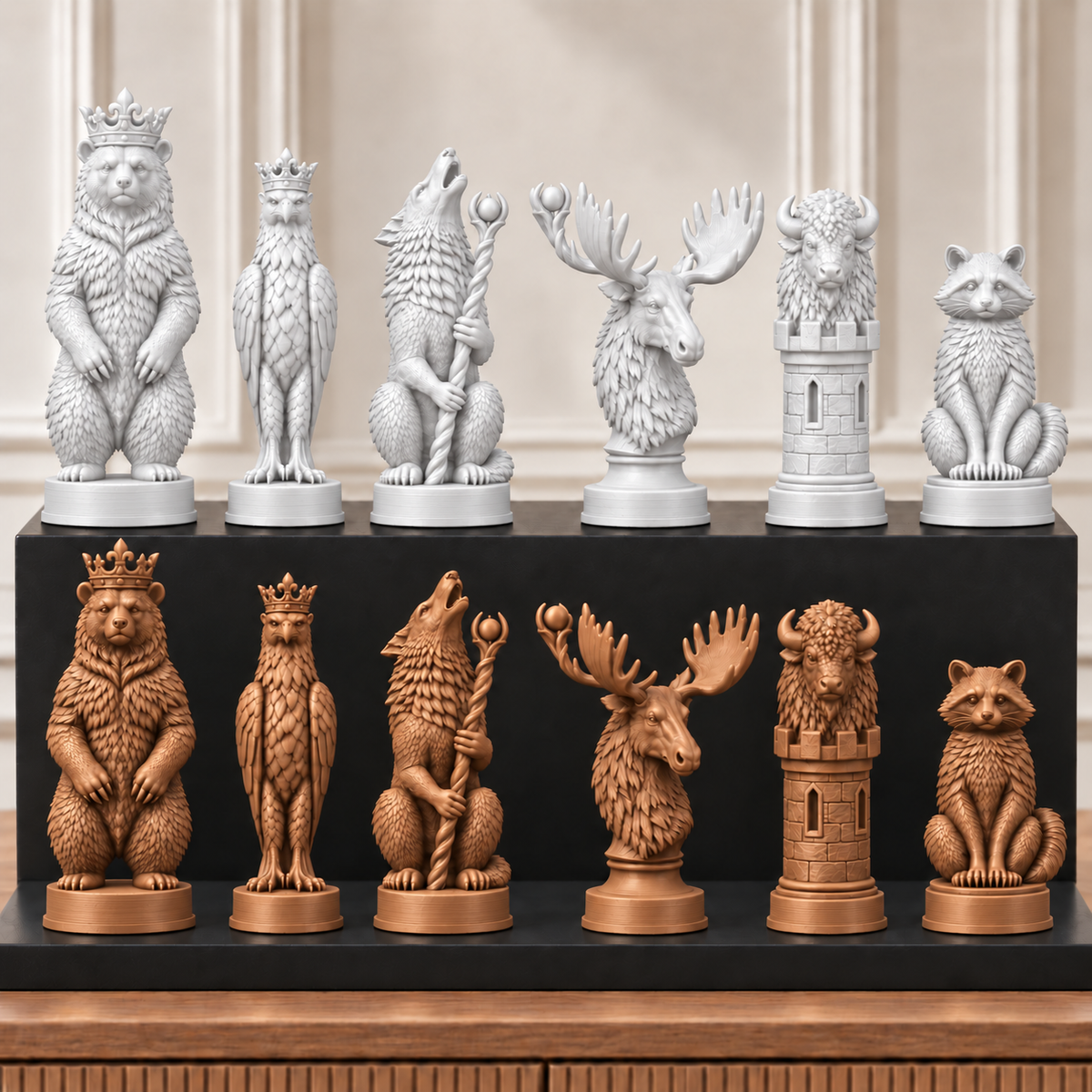 Nordamerikanische Wildtiere – thematisches Schachfigurenset mit 32 Figuren – Ansicht 13