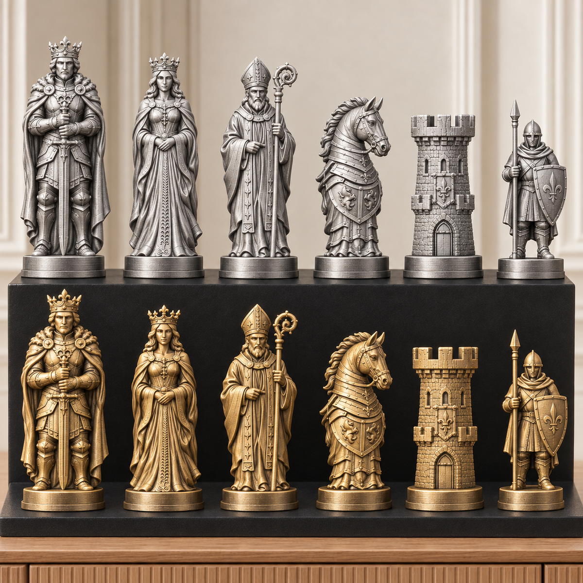 Mittelalterliche Ritter – thematisches Schachfigurenset mit 32 Figuren – Ansicht 2