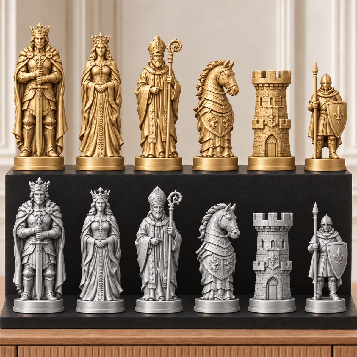 Mittelalterliche Ritter – thematisches Schachfigurenset mit 32 Figuren – Ansicht 4