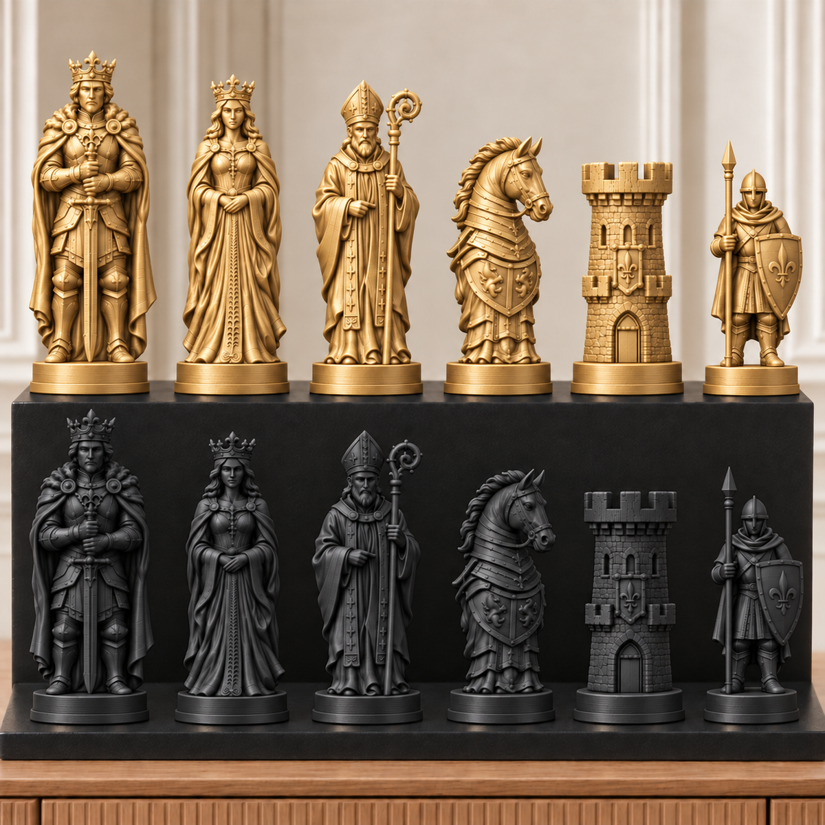 Mittelalterliche Ritter – thematisches Schachfigurenset mit 32 Figuren – Ansicht 5