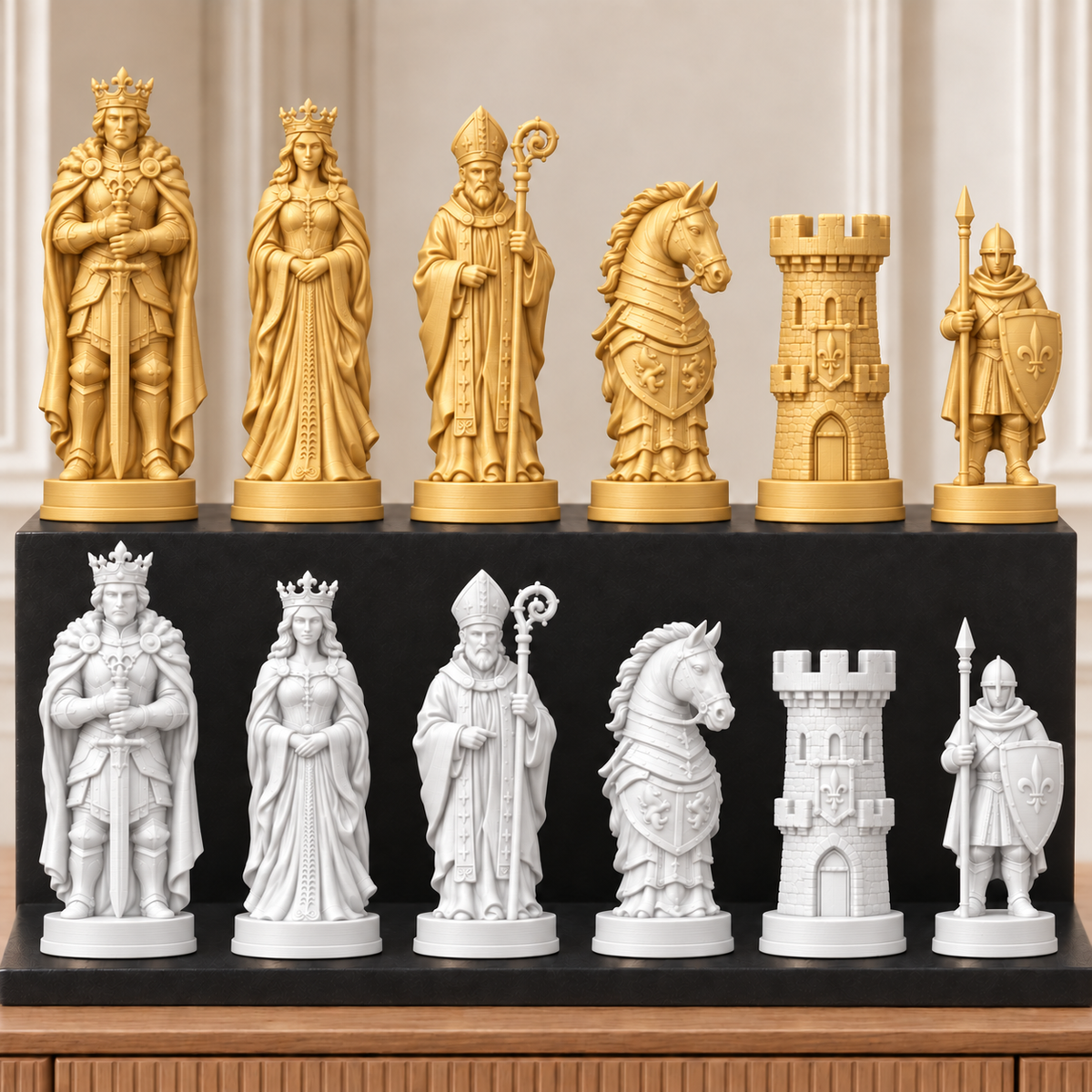 Mittelalterliche Ritter – thematisches Schachfigurenset mit 32 Figuren – Ansicht 6