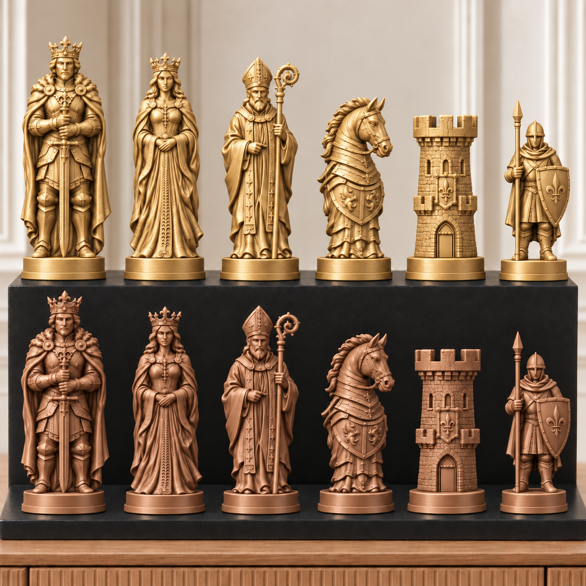 Mittelalterliche Ritter – thematisches Schachfigurenset mit 32 Figuren – Ansicht 7