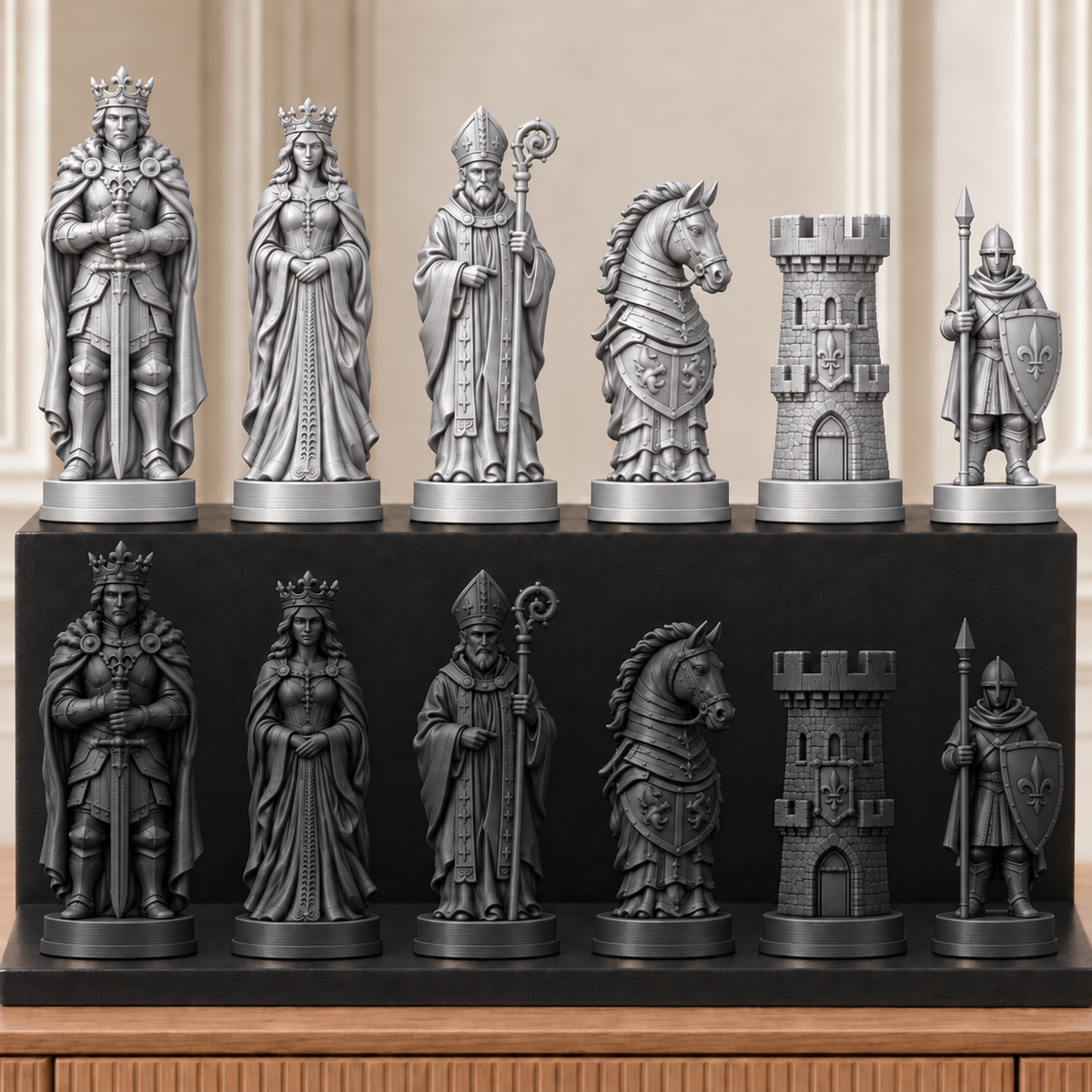 Mittelalterliche Ritter – thematisches Schachfigurenset mit 32 Figuren – Ansicht 8