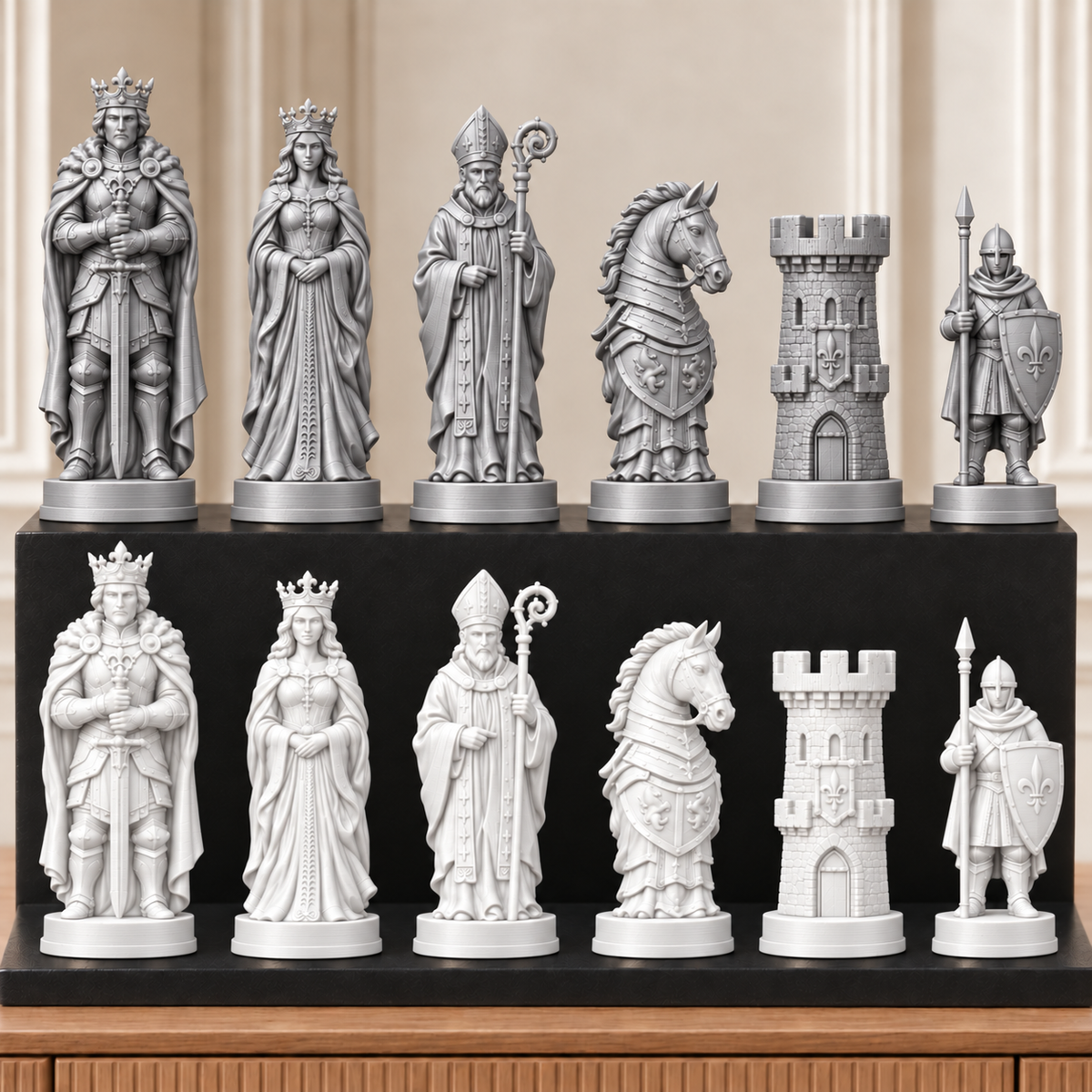 Mittelalterliche Ritter – thematisches Schachfigurenset mit 32 Figuren – Ansicht 9