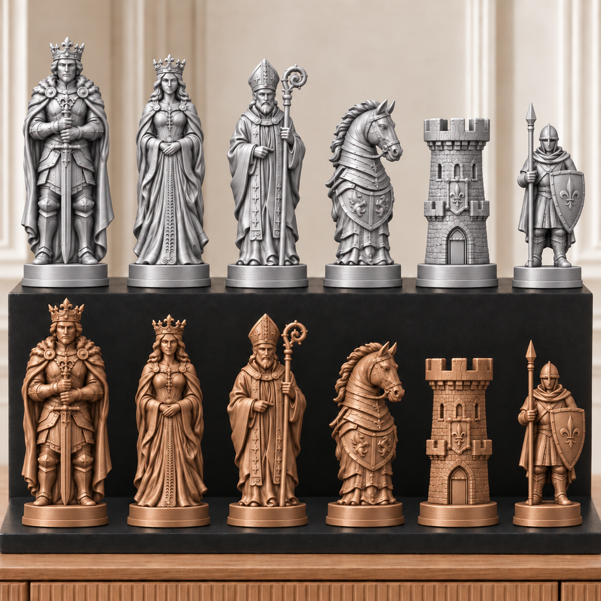 Mittelalterliche Ritter – thematisches Schachfigurenset mit 32 Figuren – Ansicht 10