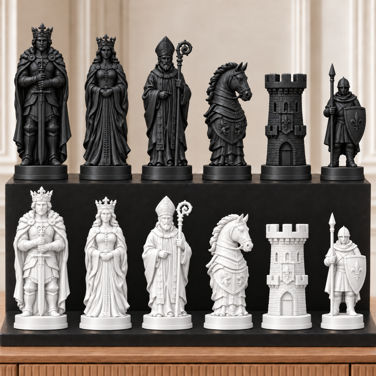 Mittelalterliche Ritter – thematisches Schachfigurenset mit 32 Figuren – Ansicht 11