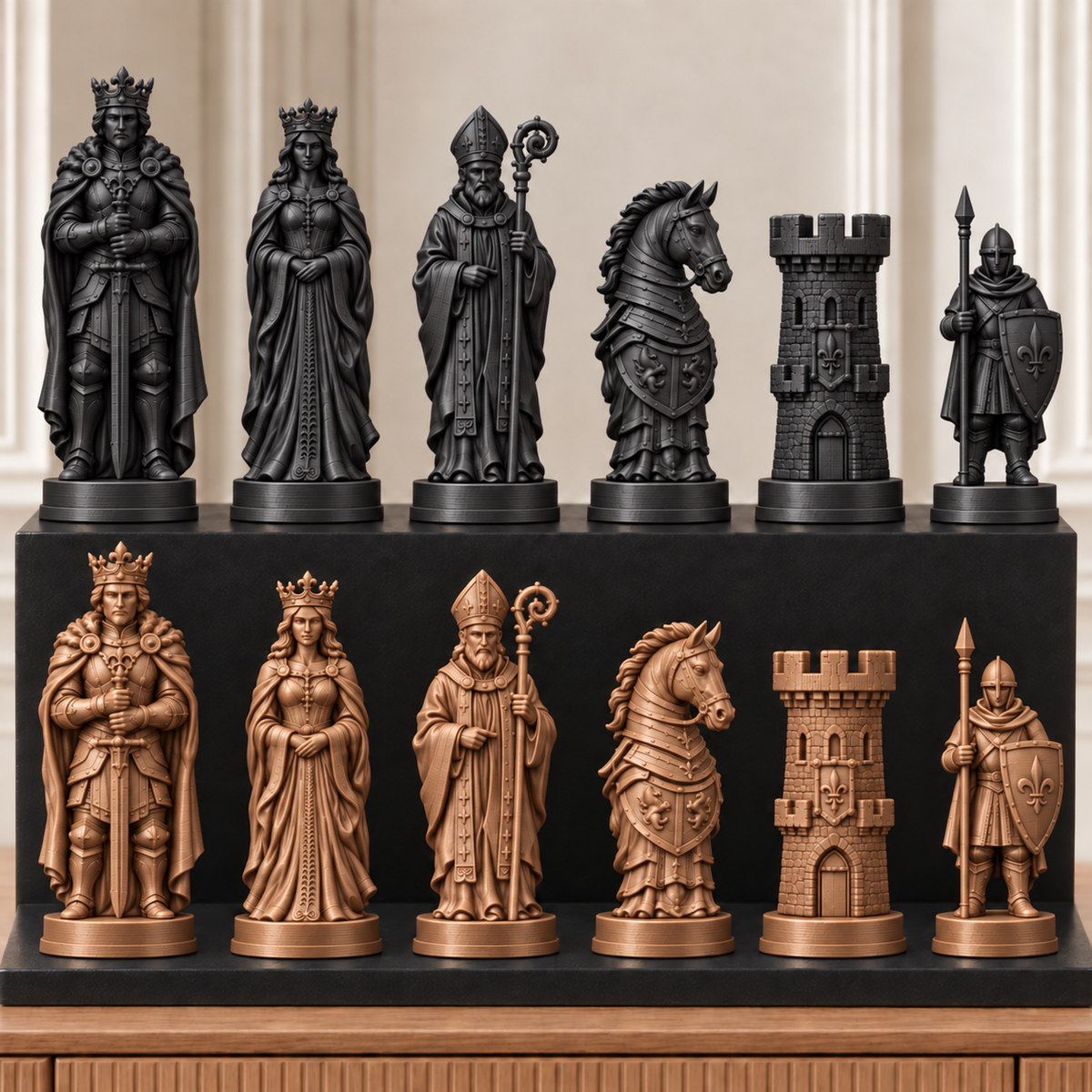 Mittelalterliche Ritter – thematisches Schachfigurenset mit 32 Figuren – Ansicht 12