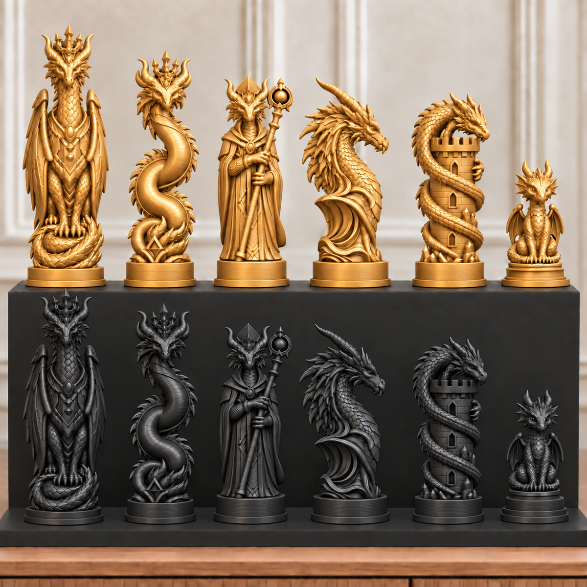 Drachen-Dynastie – thematisches Schachfigurenset mit 32 Figuren – Ansicht 5