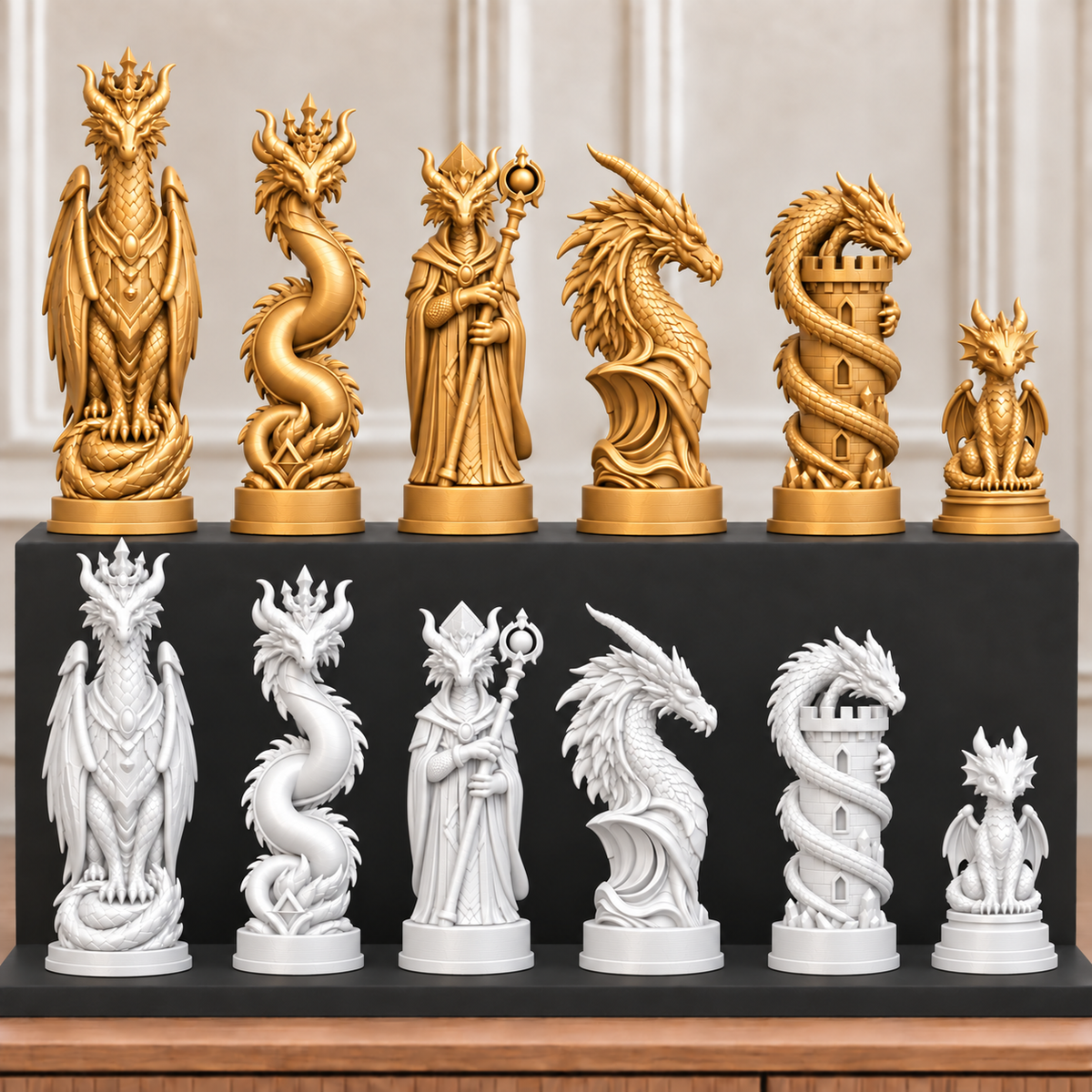 Drachen-Dynastie – thematisches Schachfigurenset mit 32 Figuren – Ansicht 6