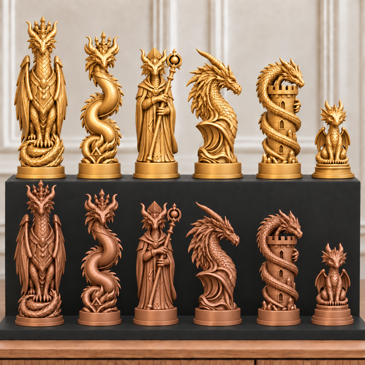 Drachen-Dynastie – thematisches Schachfigurenset mit 32 Figuren – Ansicht 7