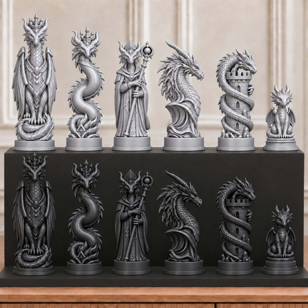 Drachen-Dynastie – thematisches Schachfigurenset mit 32 Figuren – Ansicht 8