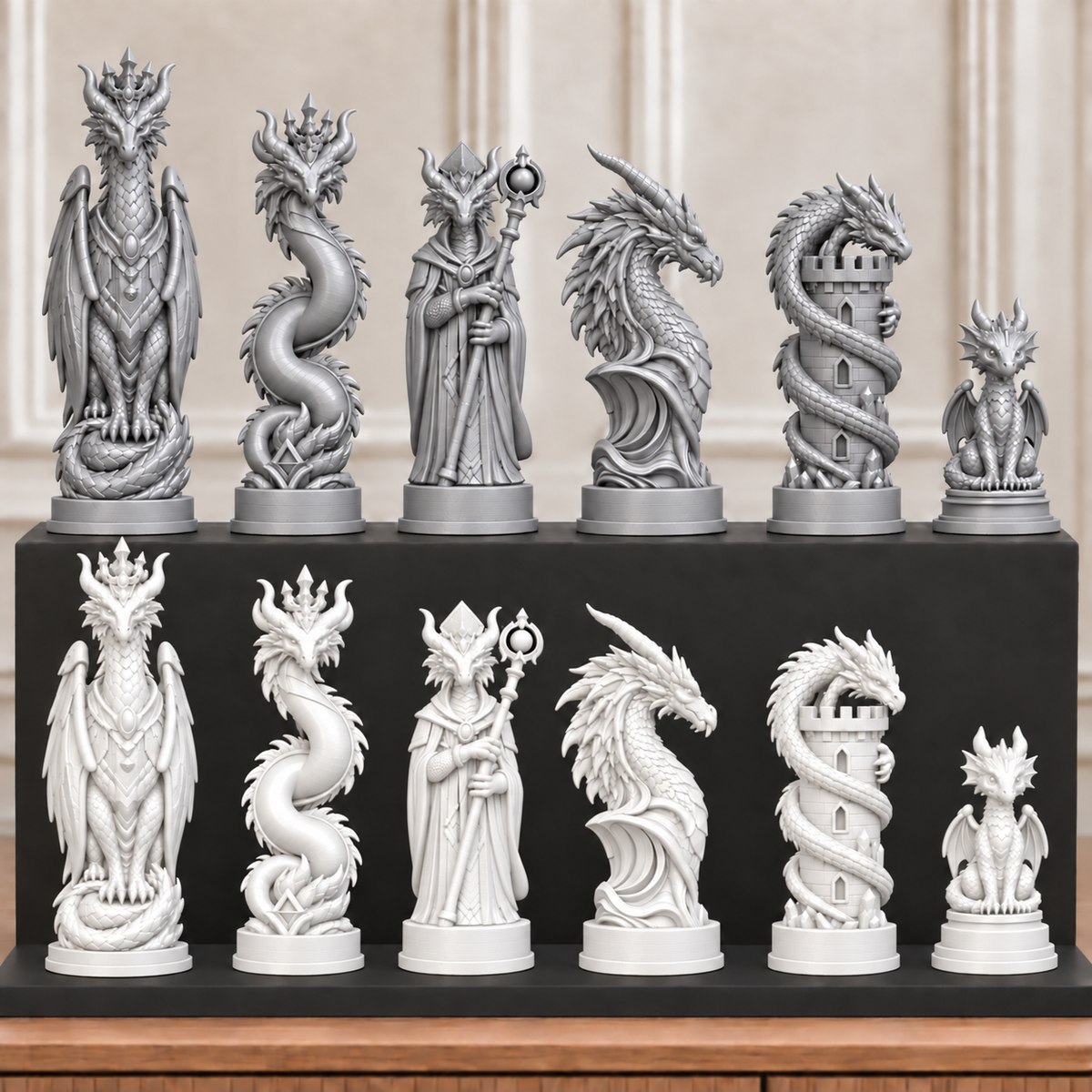 Drachen-Dynastie – thematisches Schachfigurenset mit 32 Figuren – Ansicht 9