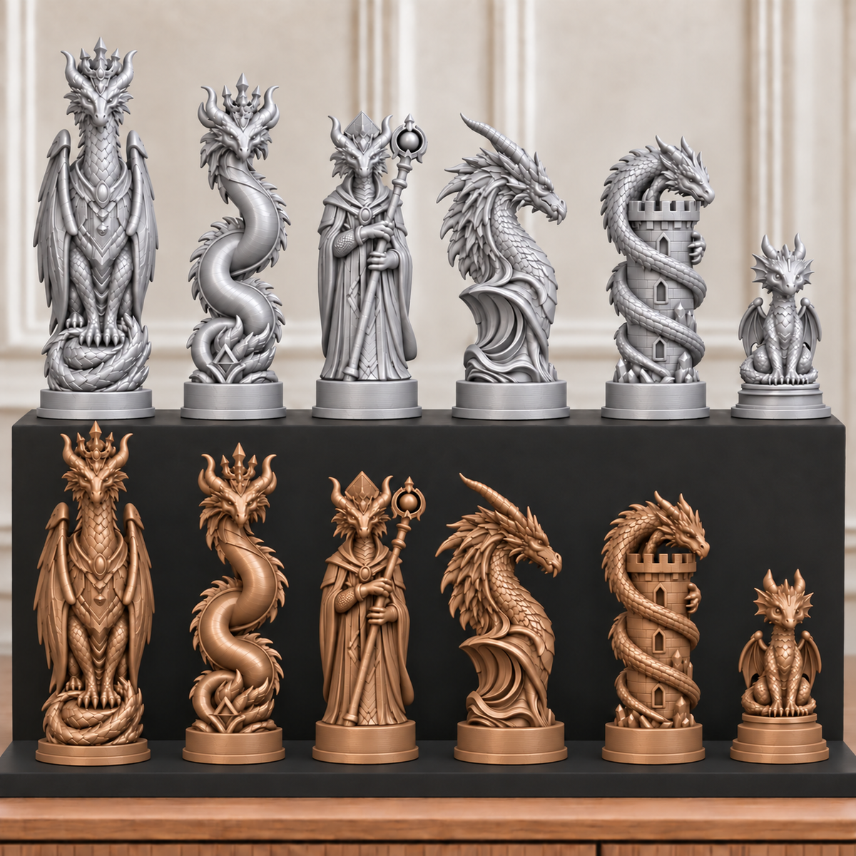 Drachen-Dynastie – thematisches Schachfigurenset mit 32 Figuren – Ansicht 10