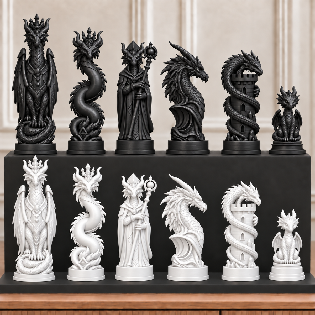 Drachen-Dynastie – thematisches Schachfigurenset mit 32 Figuren – Ansicht 11