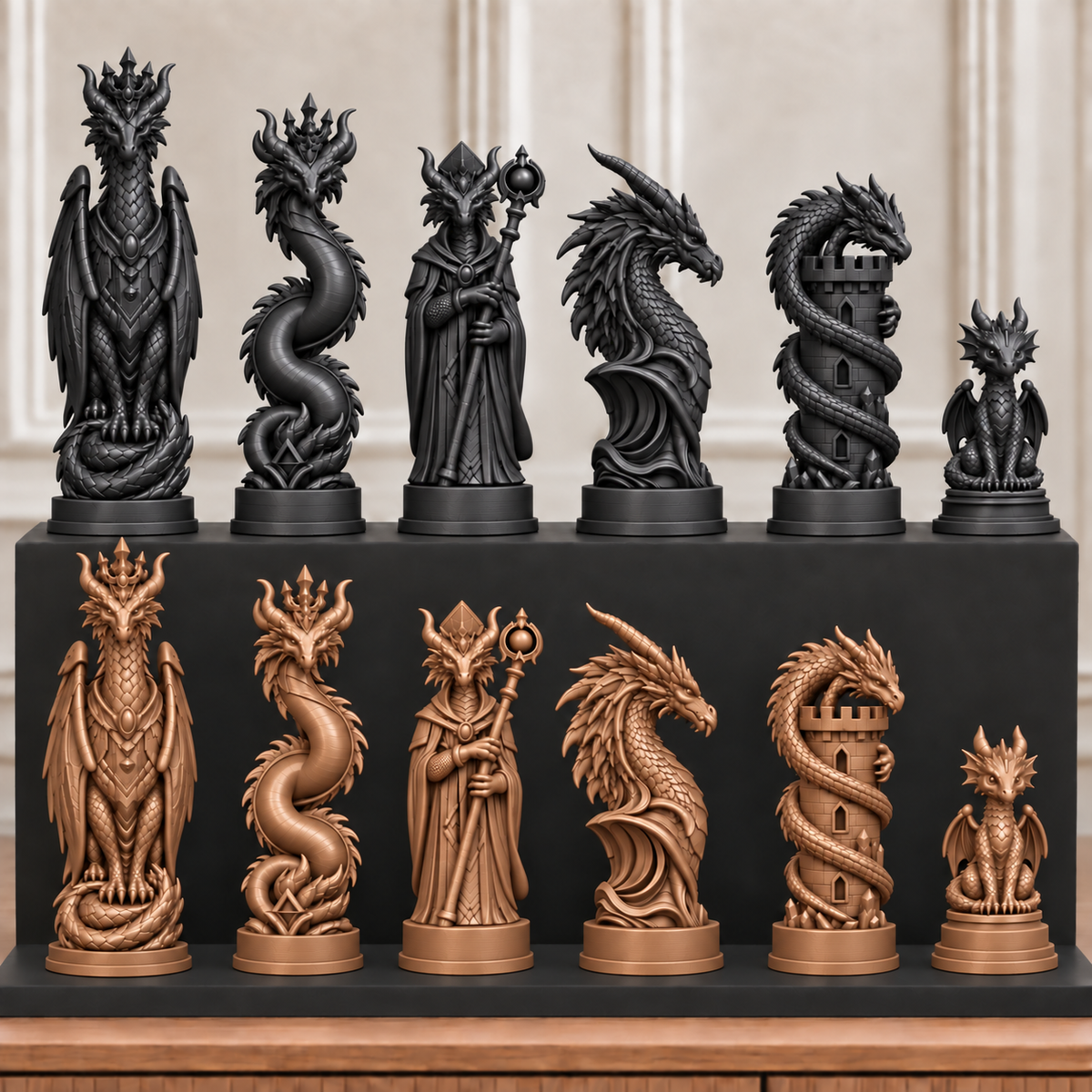 Drachen-Dynastie – thematisches Schachfigurenset mit 32 Figuren – Ansicht 12