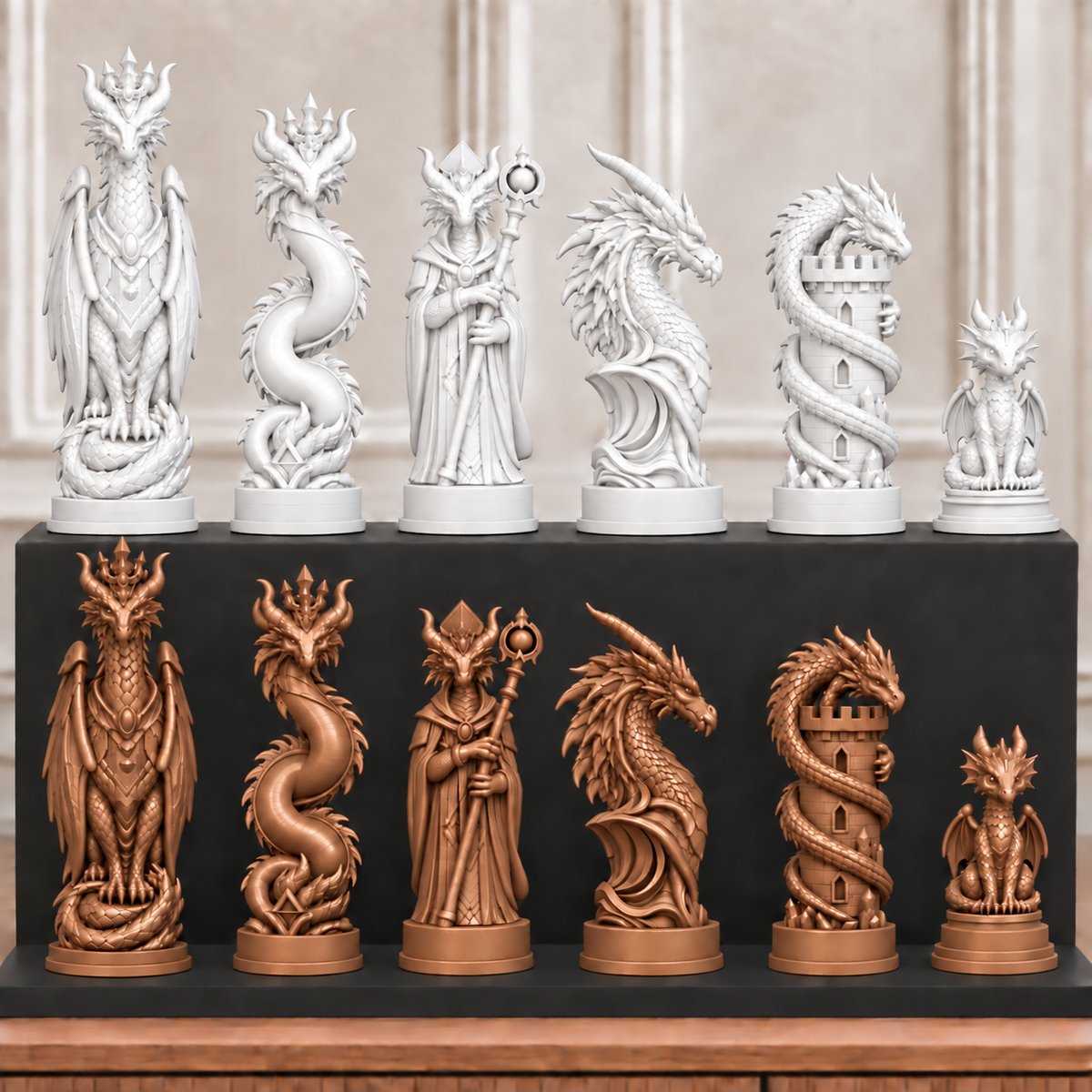 Drachen-Dynastie – thematisches Schachfigurenset mit 32 Figuren – Ansicht 13