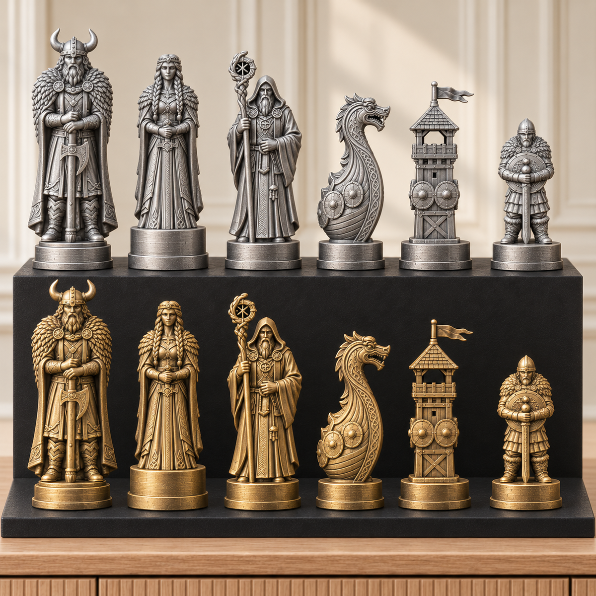 Wikinger – thematisches Schachfigurenset mit 32 Figuren – Ansicht 2
