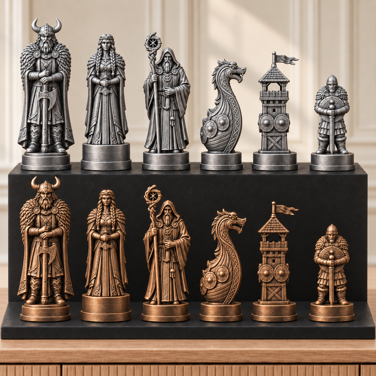 Wikinger – thematisches Schachfigurenset mit 32 Figuren – Ansicht 3