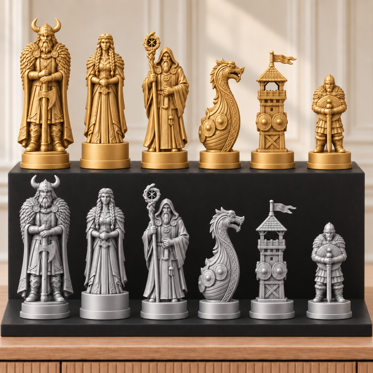 Wikinger – thematisches Schachfigurenset mit 32 Figuren – Ansicht 4